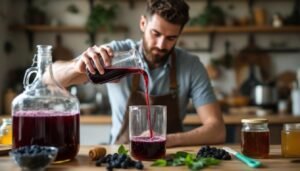 man crafting blackberry mead recipe at home